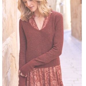 Peruvian connection v neck brown knit sweater L boho classic spring formal